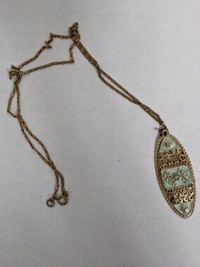 Vintage Gold & Seafoam Enamel Necklace – Elegant Retro Style